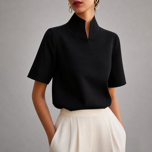 Matilda - Women's Mock Neck Split V-Cut Blouse