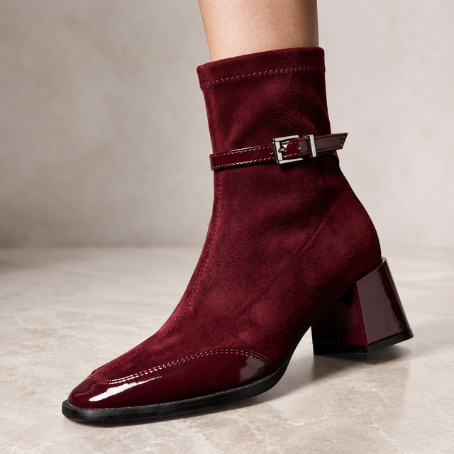 Minerva - Women's Suede Ankle Boots with Patent Toe Cap