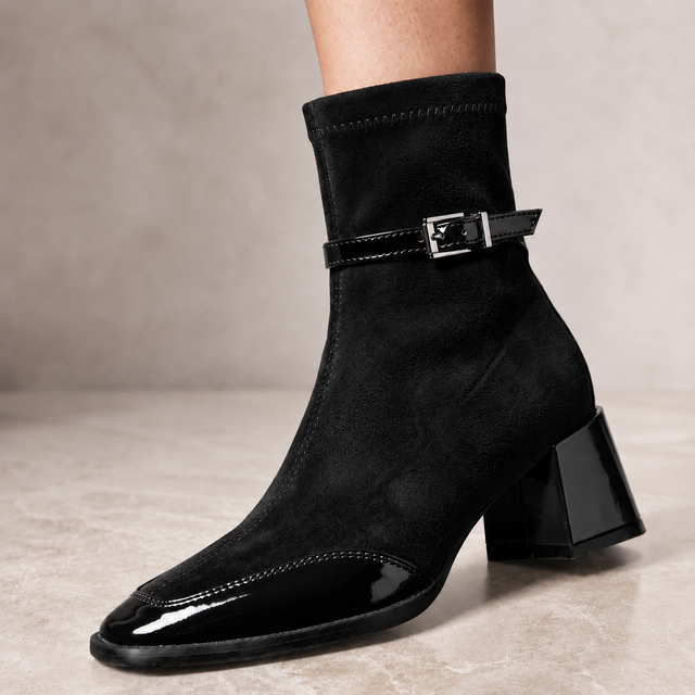 Minerva - Women's Suede Ankle Boots with Patent Toe Cap