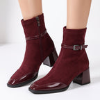 Minerva - Women's Suede Ankle Boots with Patent Toe Cap