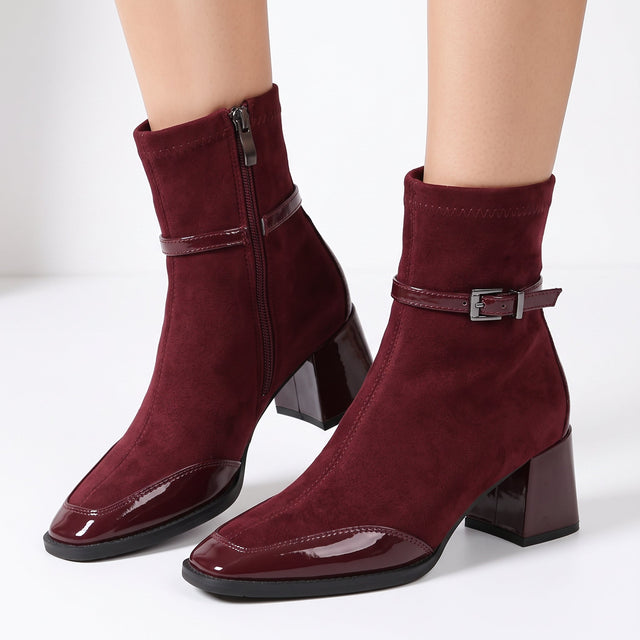 Minerva - Women's Suede Ankle Boots with Patent Toe Cap