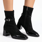 Minerva - Women's Suede Ankle Boots with Patent Toe Cap