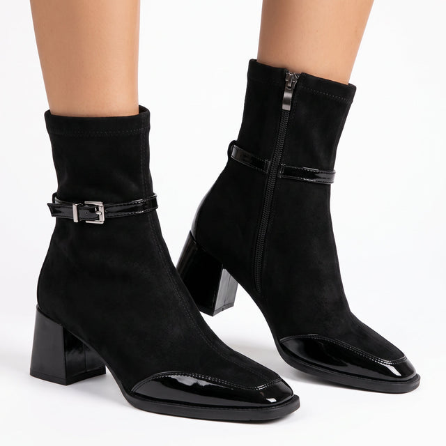 Minerva - Women's Suede Ankle Boots with Patent Toe Cap