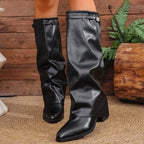 Odette - Women's Pointed-Toe Knee-High Boots with Metal Detail