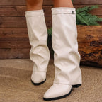 Odette - Women's Pointed-Toe Knee-High Boots with Metal Detail
