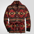 Oscar - Men's Shawl Collar Cardigan with Geometric Knit and Tie Belt