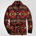 Oscar - Men's Shawl Collar Cardigan with Geometric Knit and Tie Belt