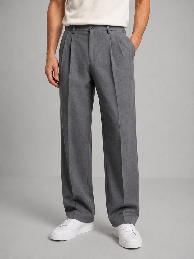 Rafael - Men's Pleated Front Trousers with Tapered Leg