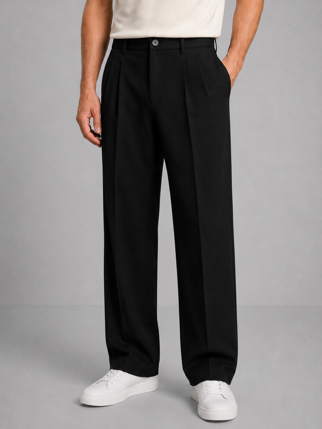 Rafael - Men's Pleated Front Trousers with Tapered Leg