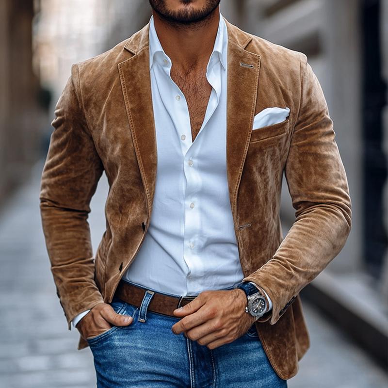 Raven - Men's Notch Lapel Suede Blazer