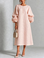 Rosalie - Women's Floral Ruffle-Cuff A-Line Dress