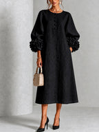 Rosalie - Women's Floral Ruffle-Cuff A-Line Dress