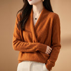 Rosemary - Women's Merino Wool Wrap Sweater with Ribbed Cuffs