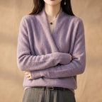 Rosemary - Women's Merino Wool Wrap Sweater with Ribbed Cuffs
