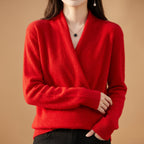 Rosemary - Women's Merino Wool Wrap Sweater with Ribbed Cuffs