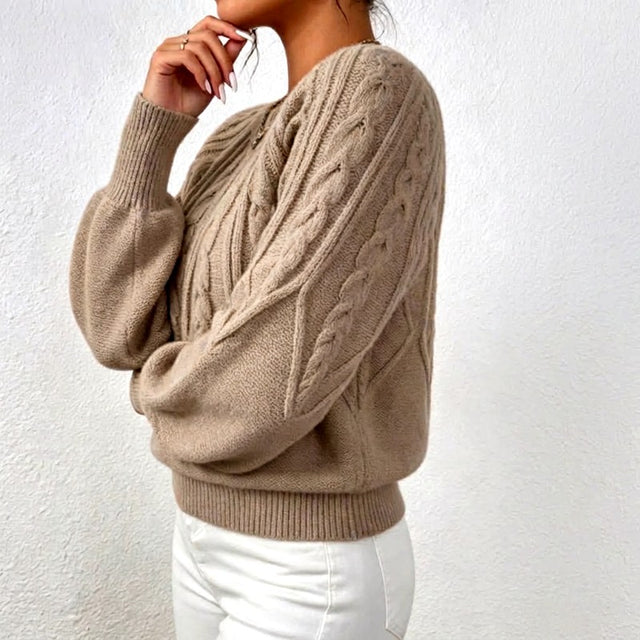Shaina - Women's Crew Neck Braided Knit Sweater 13