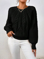 Shaina - Women's Crew Neck Braided Knit Sweater 2