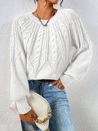 Shaina - Women's Crew Neck Braided Knit Sweater 3
