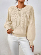 Shaina - Women's Crew Neck Braided Knit Sweater 4