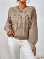 Shaina - Women's Crew Neck Braided Knit Sweater 5
