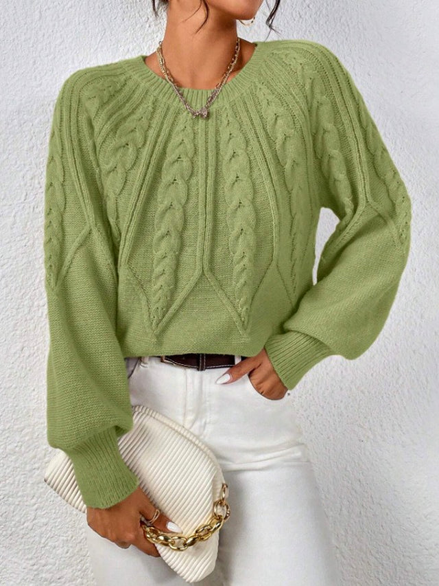 Shaina - Women's Crew Neck Braided Knit Sweater 6
