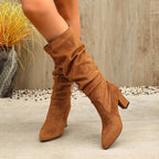 Shaira - Women's Slouchy Knee-High Boots with Block Heel 