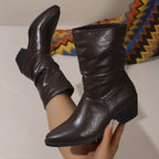 Sienna - Women's Slouch Mid-Calf Boots with Block Heel