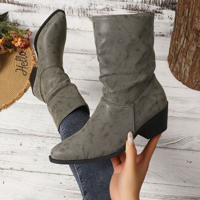 Sienna - Women's Slouch Mid-Calf Boots with Block Heel