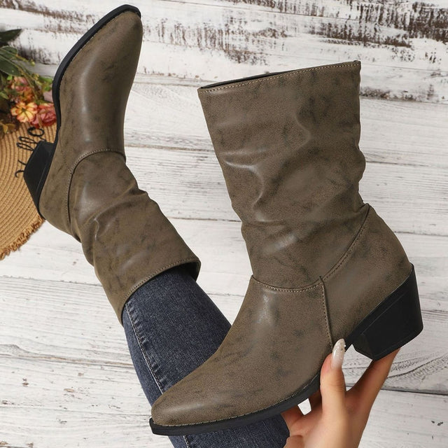 Sienna - Women's Slouch Mid-Calf Boots with Block Heel