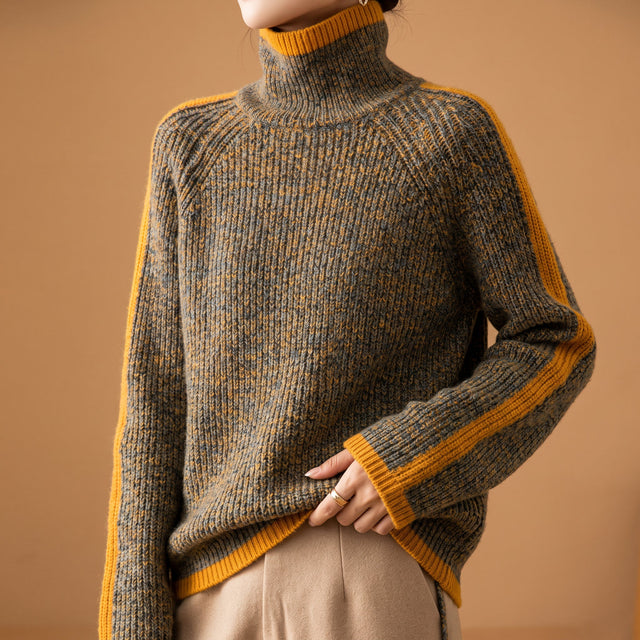 Soraya - Women's Ribbed Turtleneck Sweater with Contrast Trim