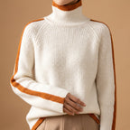 Soraya - Women's Ribbed Turtleneck Sweater with Contrast Trim