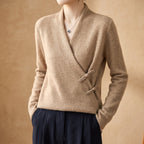 Sylvie - Women's Merino Wool Wrap Sweater with Frog Toggle Closures