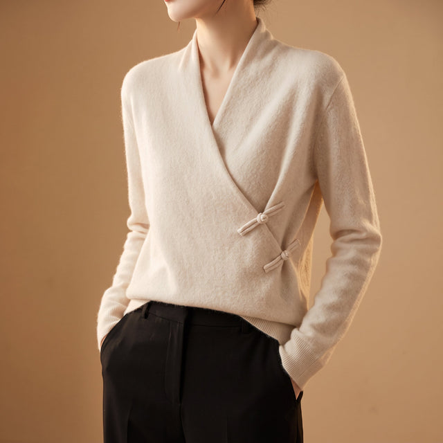 Sylvie - Women's Merino Wool Wrap Sweater with Frog Toggle Closures