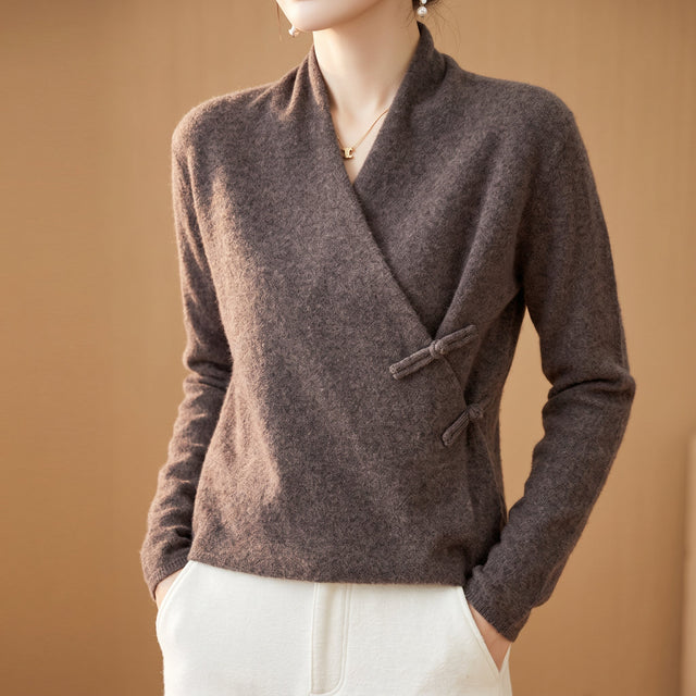 Sylvie - Women's Merino Wool Wrap Sweater with Frog Toggle Closures