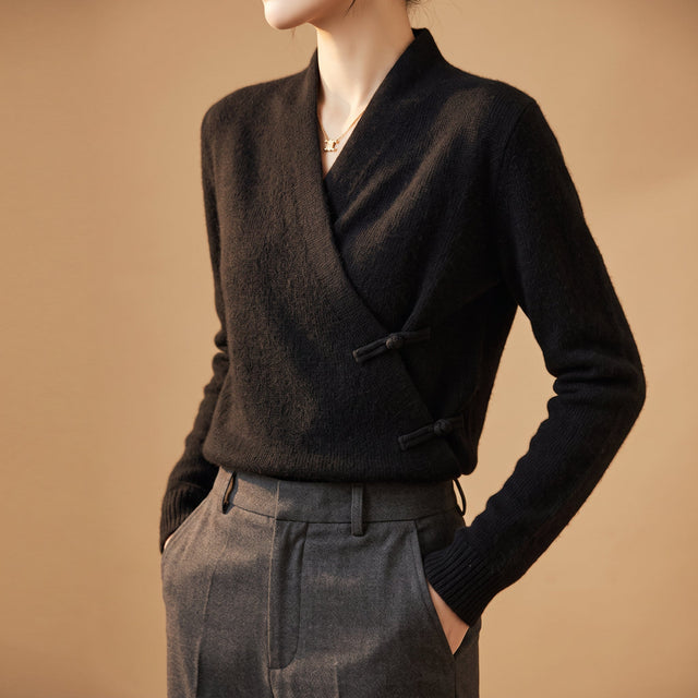 Sylvie - Women's Merino Wool Wrap Sweater with Frog Toggle Closures
