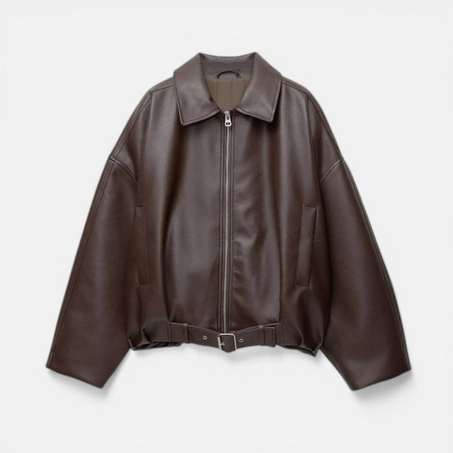 Tessa - Women's Cropped Zip-Front Leather Jacket