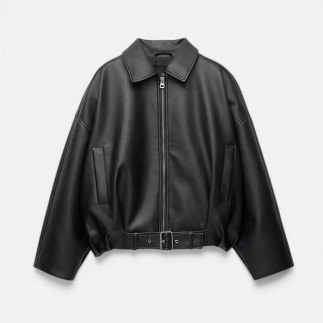 Tessa - Women's Cropped Zip-Front Leather Jacket