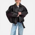 Tessa - Women's Cropped Zip-Front Leather Jacket