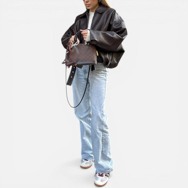 Tessa - Women's Cropped Zip-Front Leather Jacket