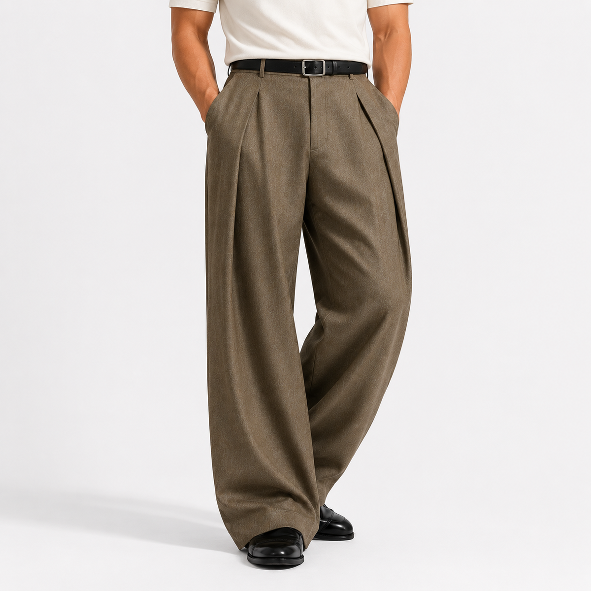 Tristan - Men's Pleated Wide-Leg Dress Pants with Tapered Waist