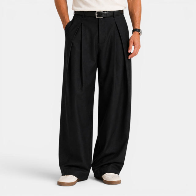 Tristan - Men's Pleated Wide-Leg Dress Pants with Tapered Waist