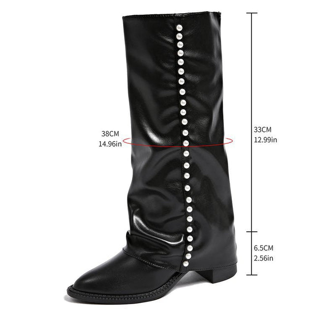 Valerie - Women's Knee-High Boots with Pearl-Studded