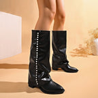 Valerie - Women's Knee-High Boots with Pearl-Studded