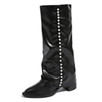 Valerie - Women's Knee-High Boots with Pearl-Studded