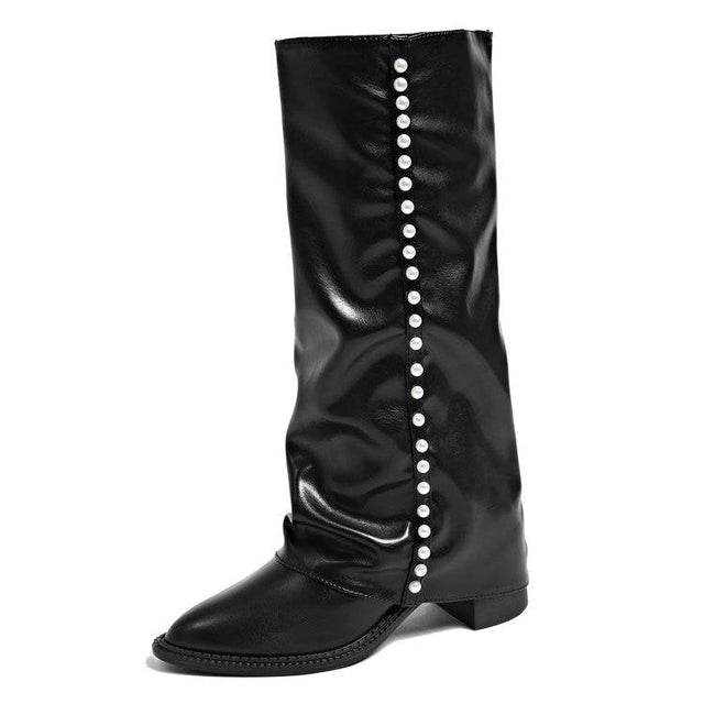Valerie - Women's Knee-High Boots with Pearl-Studded