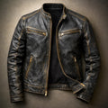 Zachary - Men's Zip-Up Moto Jacket with Vintage Patina Leather