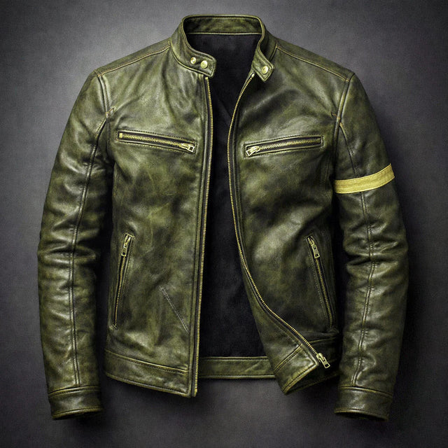 Zachary - Men's Zip-Up Moto Jacket with Vintage Patina Leather