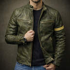 Zachary - Men's Zip-Up Moto Jacket with Vintage Patina Leather