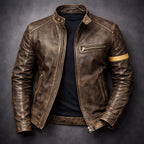 Zachary - Men's Zip-Up Moto Jacket with Vintage Patina Leather
