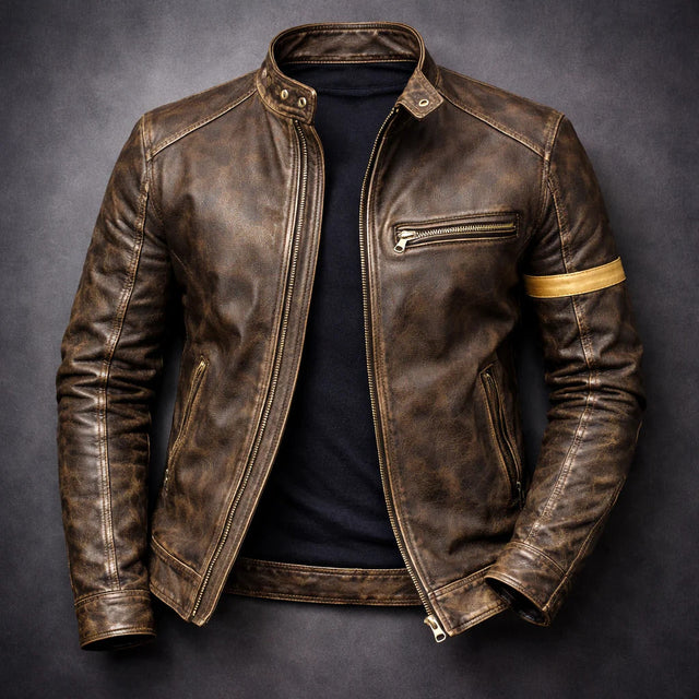Zachary - Men's Zip-Up Moto Jacket with Vintage Patina Leather